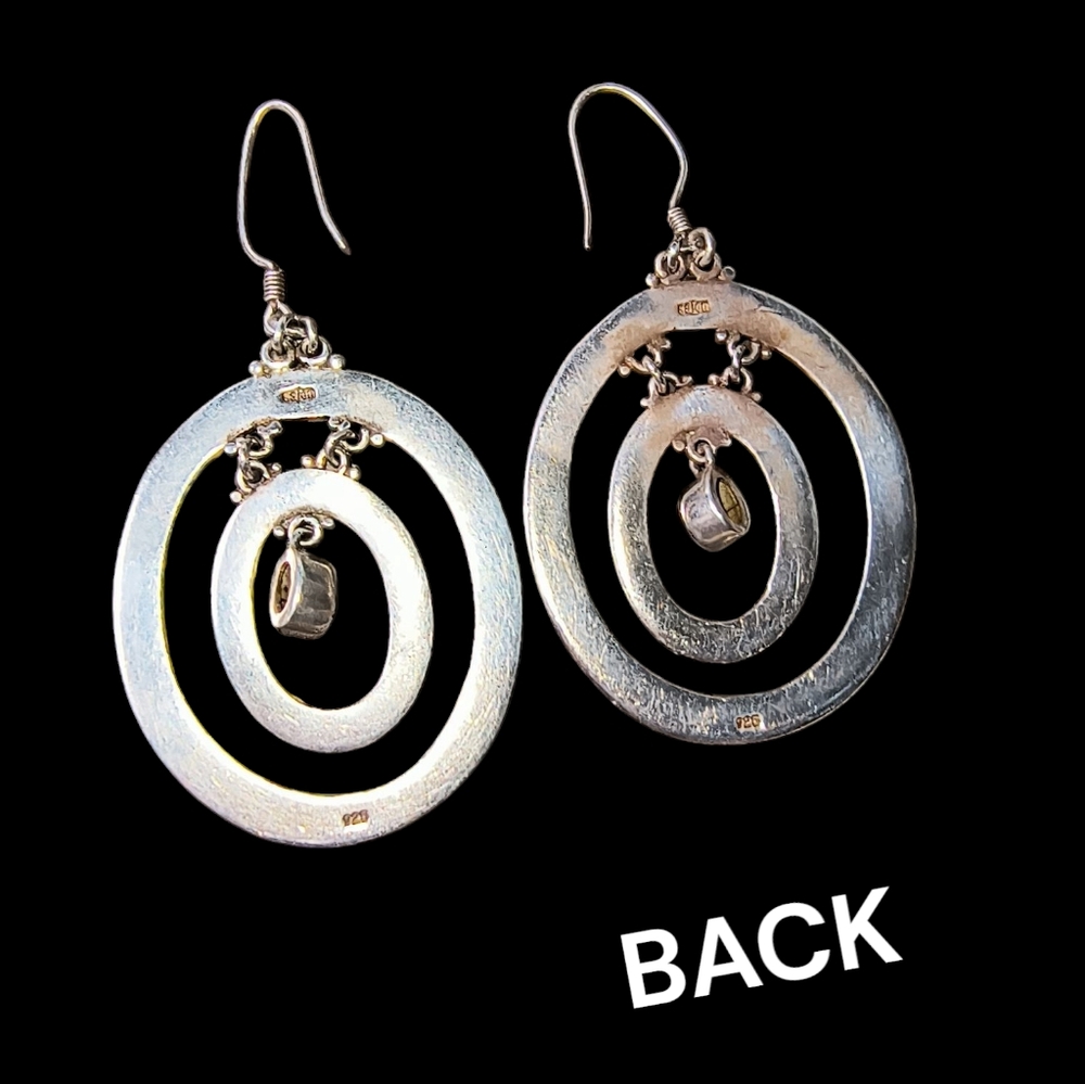 Vintage Sajen Black Onyx And Sterling Silver Textured Oval Dangle Earrings - Picture 6 of 9